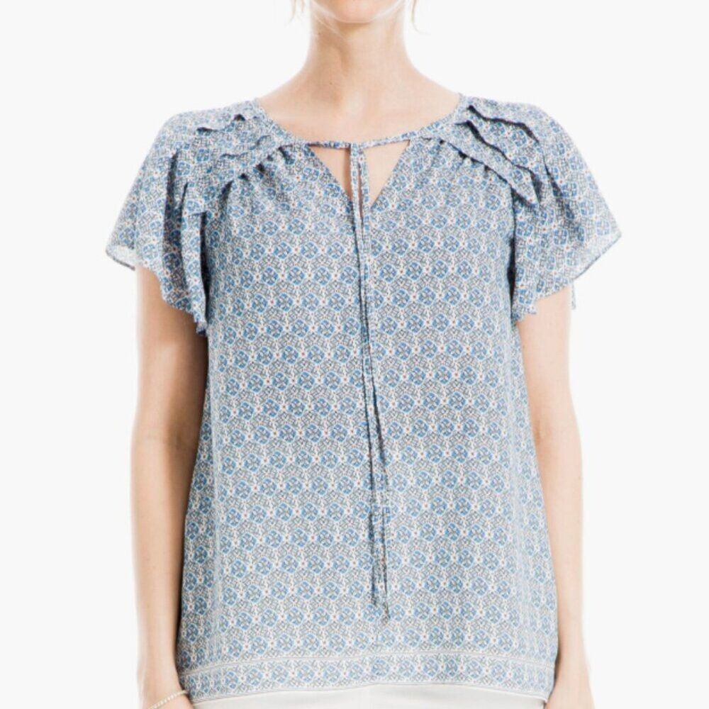 Max Studio Notch Neck Flutter Sleeve Blouse X Small